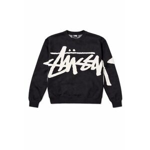 Stüssy Big Logo Crewneck Sweatshirt Black White Spell out Men's Streetwear XL